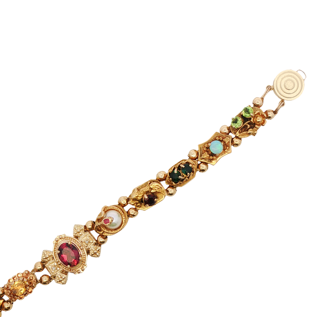 Vintage Multi-Gemstone Charm Link Bracelet