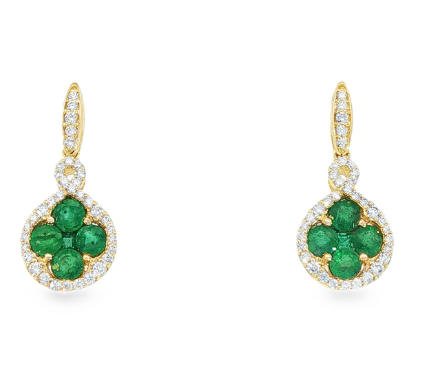 14K Yellow Gold Natural Emerald & Diamond Dangle Earrings