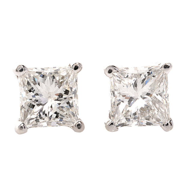 14K White Gold Princess Cut Diamond Studs - .37ctw