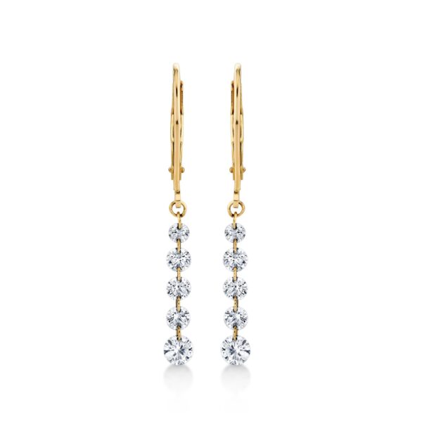 14K Yellow Gold Drilled Lab Grown Diamond Line Earrings - Leverback 1.00ctw