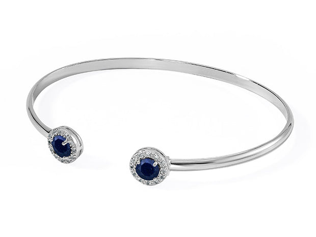 Silver Birthstone Cuff Braceket- Dyed Corundum Blue Sapphire