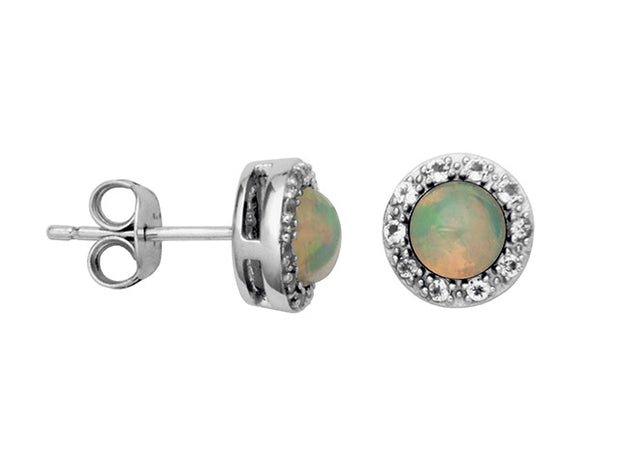 Silver Birthstone Earrings- Opal