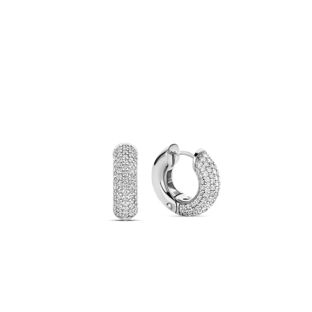 Ti Sento Silver Pave CZ Huggie Earrings