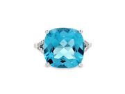 14K White Gold Blue Topaz & Diamond Ring