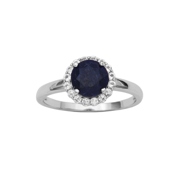 Silver Birthstone Ring- Dyed Corundum Blue Sapphire