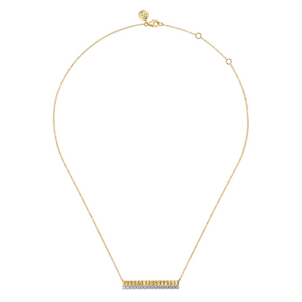 Gabriel & Co. Diamond  and Diamond Cut Texture Bar Pendant Necklace