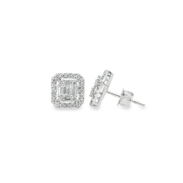 14K White Gold Diamond Baguette Earrings