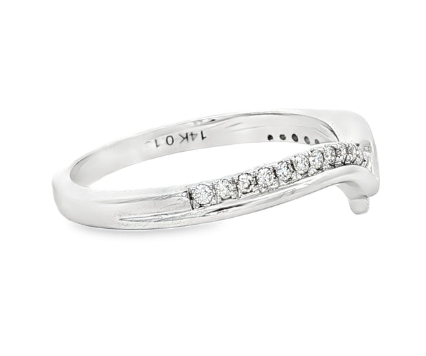 14K White Gold Curved Diamond Wedding Band