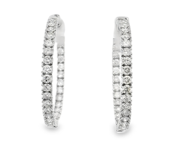 14K White Gold Diamond Hoop Earrings - 2.00ctw