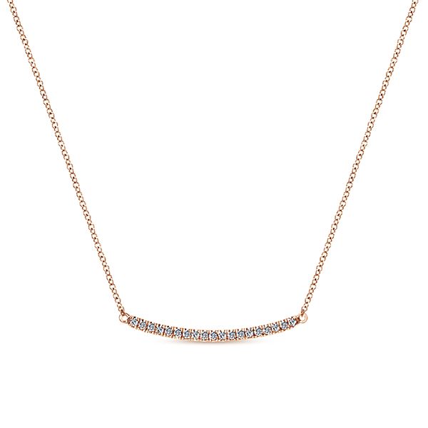 Gabriel & Co 14K Rose Gold Diamond Pave Curved Bar Necklace