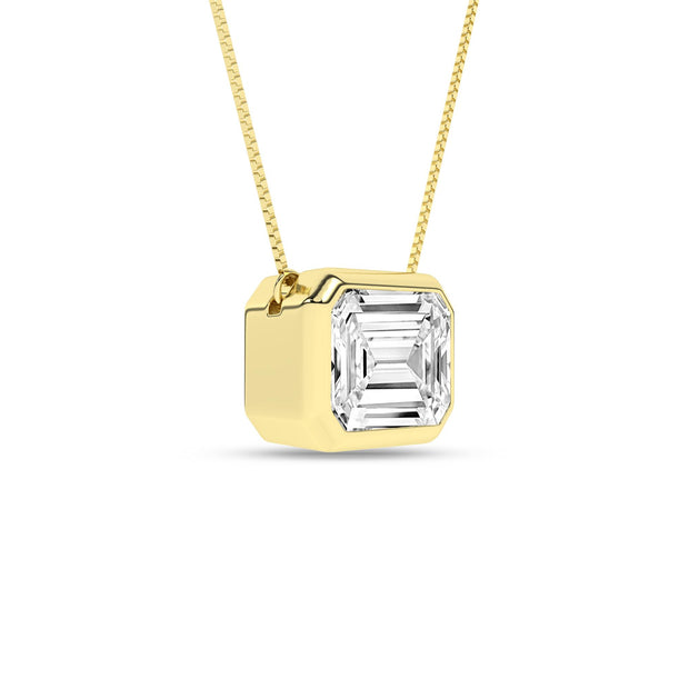 14K Yellow Gold Bezel Set Lab Grown Diamond Pendant Necklace