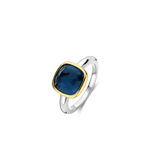 TiSento Silver Ring with Blue Cushion Center
