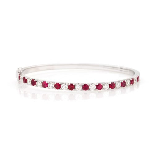 Elegant 18K White Gold Diamond & Ruby Bangle Bracelet