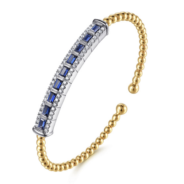Gabriel & Co. Bujukan Diamond and Sapphire Bangle Bracelet with Push Lock Closure